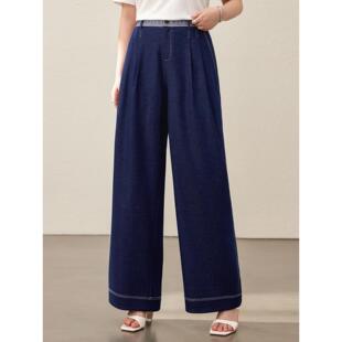 【复古织带方格裤子】纤莉秀大码女装慵懒宽松拖地裤胖mm秋装新款