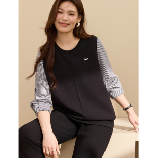 休闲百搭上衣胖mm2025秋装 女装 纤莉秀大码 新款 设计感拼接卫衣