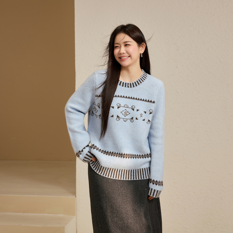 【慵懒复古百搭毛衣】纤莉秀大码女装减龄软糯上衣胖mm2025冬新款