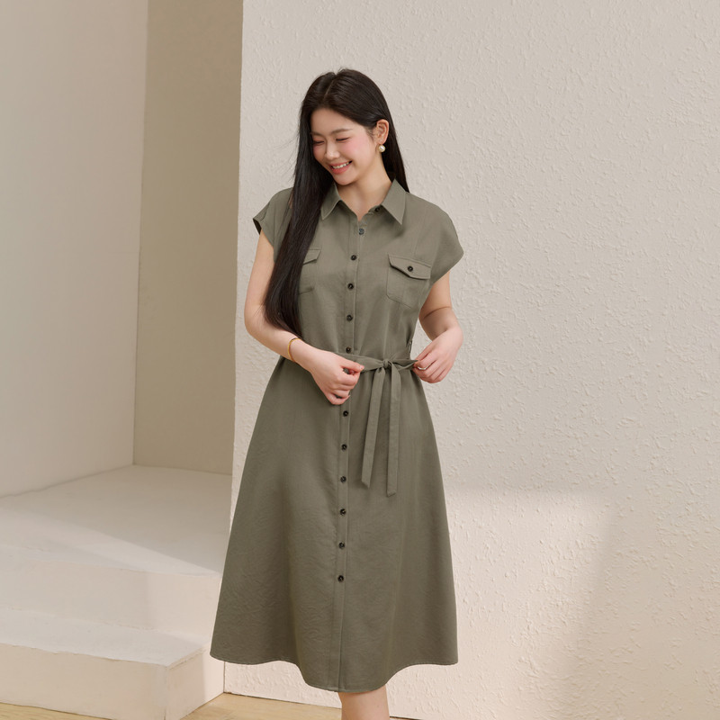 【翻领衬衫长裙】纤莉秀大码女装休闲简约连衣裙胖mm2026夏装新款