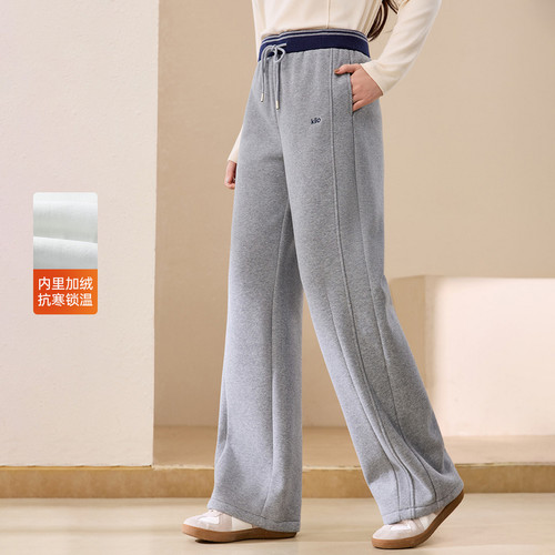 【抽绳松紧腰加绒裤子】纤莉秀大码女装休闲直筒裤胖mm2025冬新款