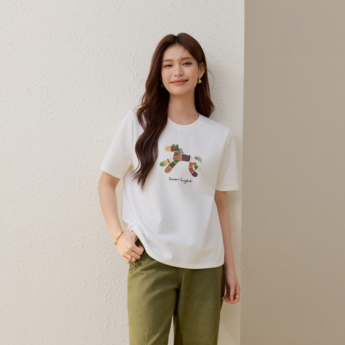 【休闲圆领百搭T恤】纤莉秀大码女装减龄舒适上衣胖mm2026夏新款