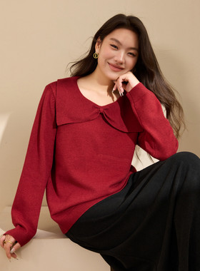 【蝶序】蝴蝶结彼得潘领小众针织衫纤莉秀大码女装胖mm2025冬新款