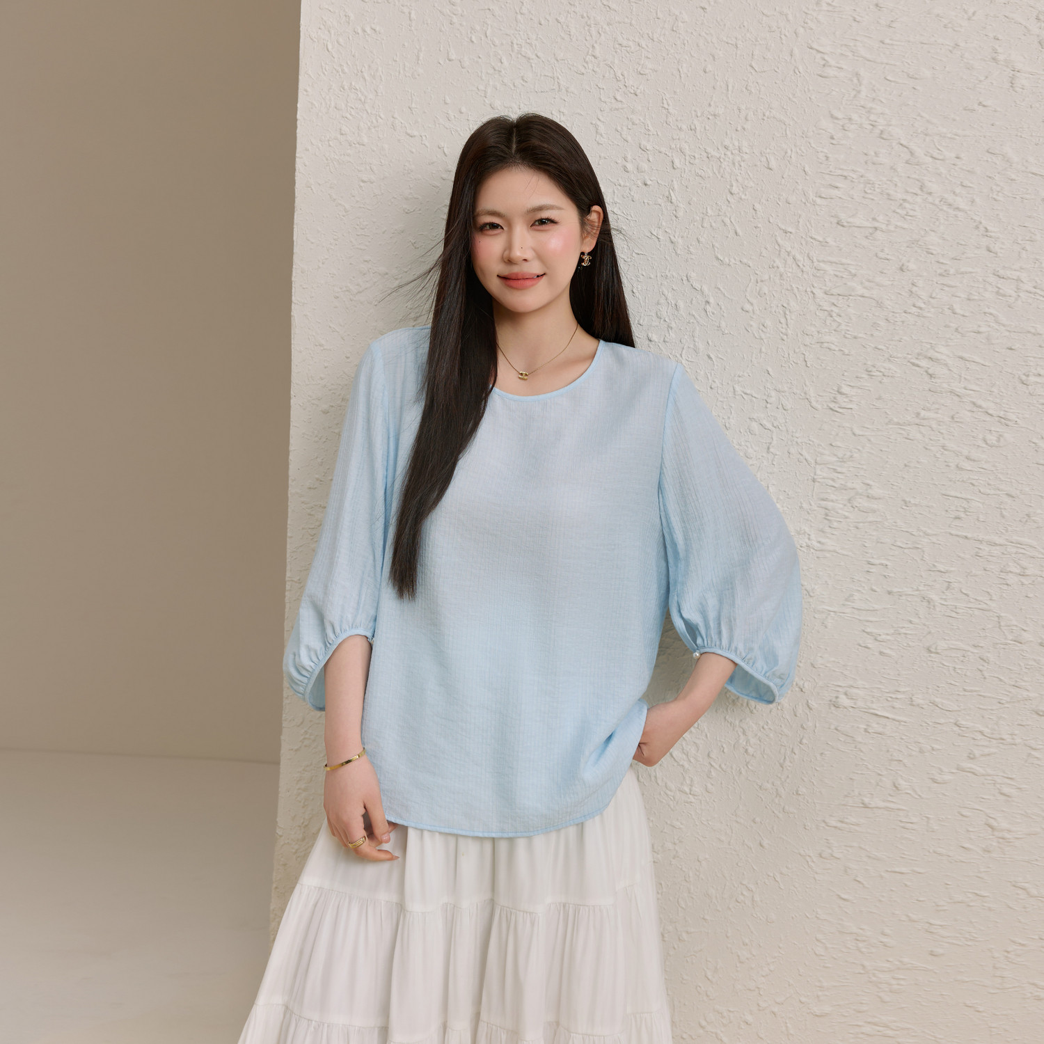 【松弛感七分袖衬衫】纤莉秀大码女装慵懒肌理感上衣胖mm夏装新款