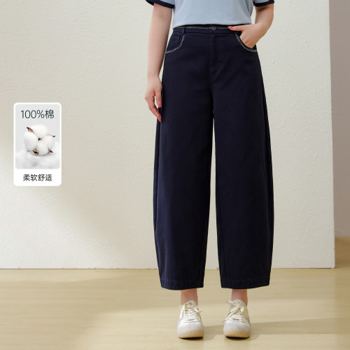【100棉】梨形显瘦直筒休闲裤子纤莉秀大码女装胖mm2026夏装新款