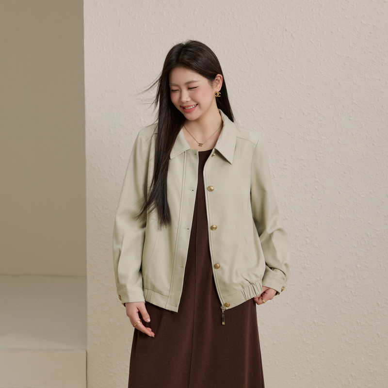 【工装风短外套】纤莉秀大码女装通勤简约夹克衫胖mm2026春装新款