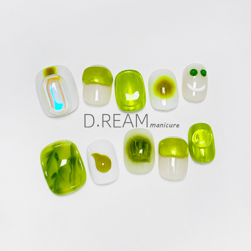 DREAM 迷雾森林纯手工穿戴甲绿色短款美甲高级感显白成品指甲贴片