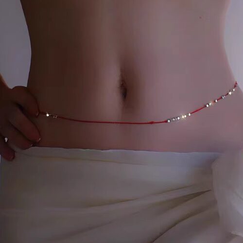 原创碎银几两红绳腰链999足银切面身体链情人节特别礼物很闪