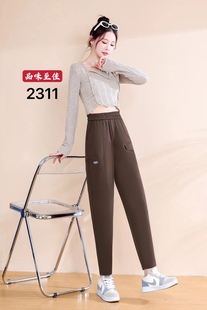 风采e秀23年秋新款女裤时尚长裤2311萝卜裤九分工装裤松紧腰卫裤