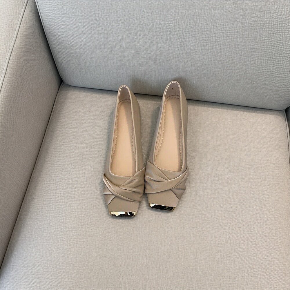 暮色森林设计感方头平底低跟单鞋女春秋新款配裙子气质奶奶鞋