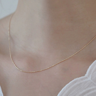 纯银镀14K金极细圆珠链金豆豆项链女日系设计基础款DIY百搭素链