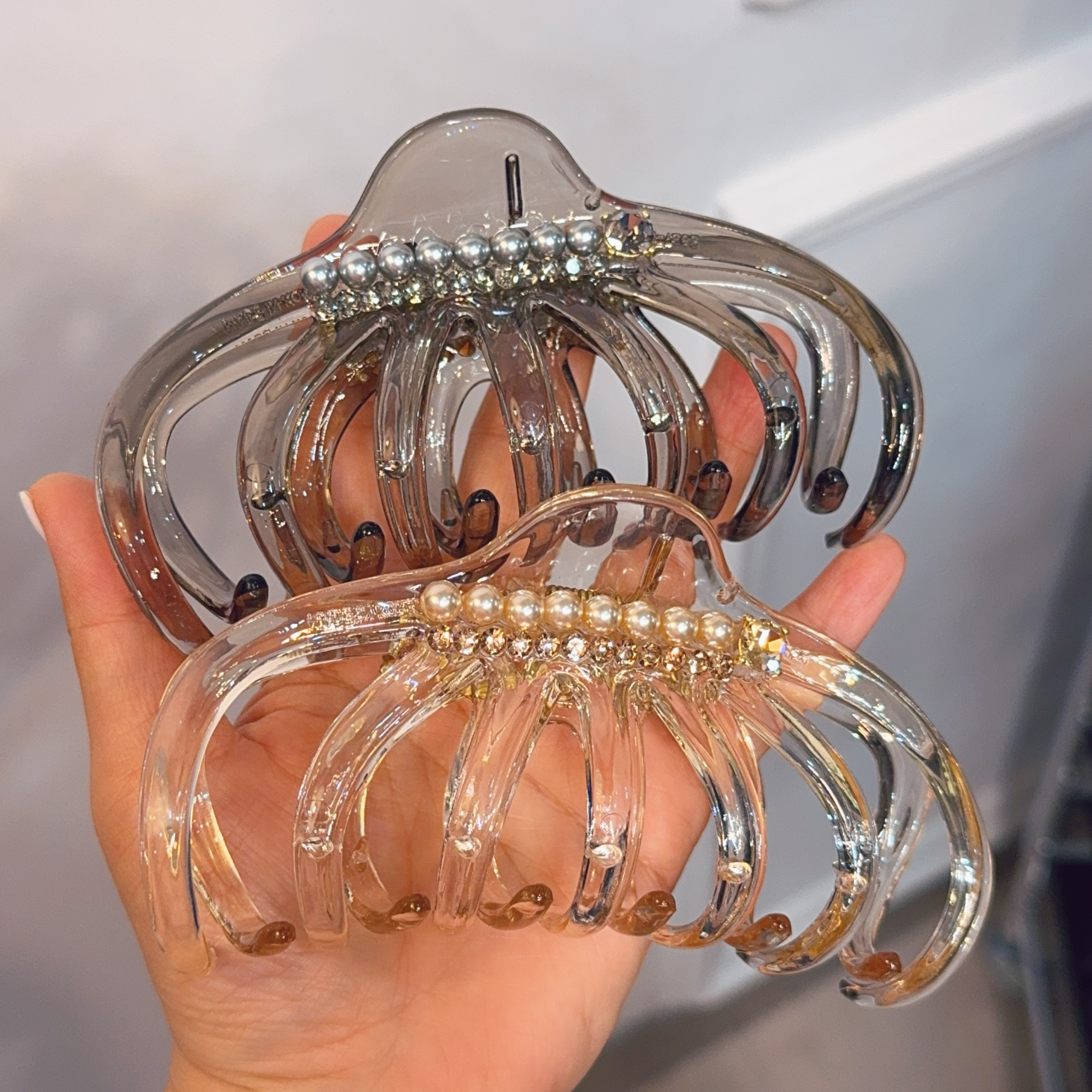 【13cm】南瓜抓夹韩国东大门水钻珍珠后脑勺盘发鲨鱼夹简约高级