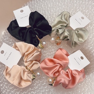 绸缎大肠发圈头绳【可拆卸珍珠金牌吊坠】皮筋韩国无痕不伤发发饰