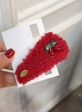 【敲可爱】8cm新年红红色樱桃发夹边夹氛围感刘海夹碎发卡bb夹
