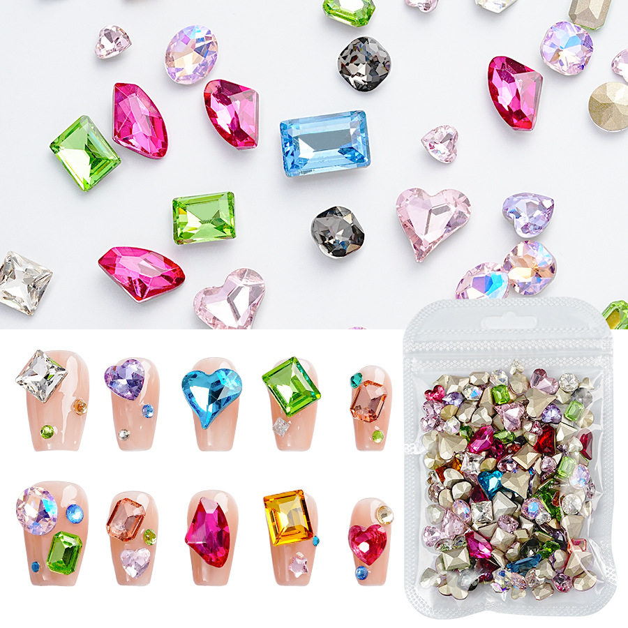 夏日彩色尖底异形钻饰品混款彩钻糖果汽水大小美甲钻饰指甲装饰品
