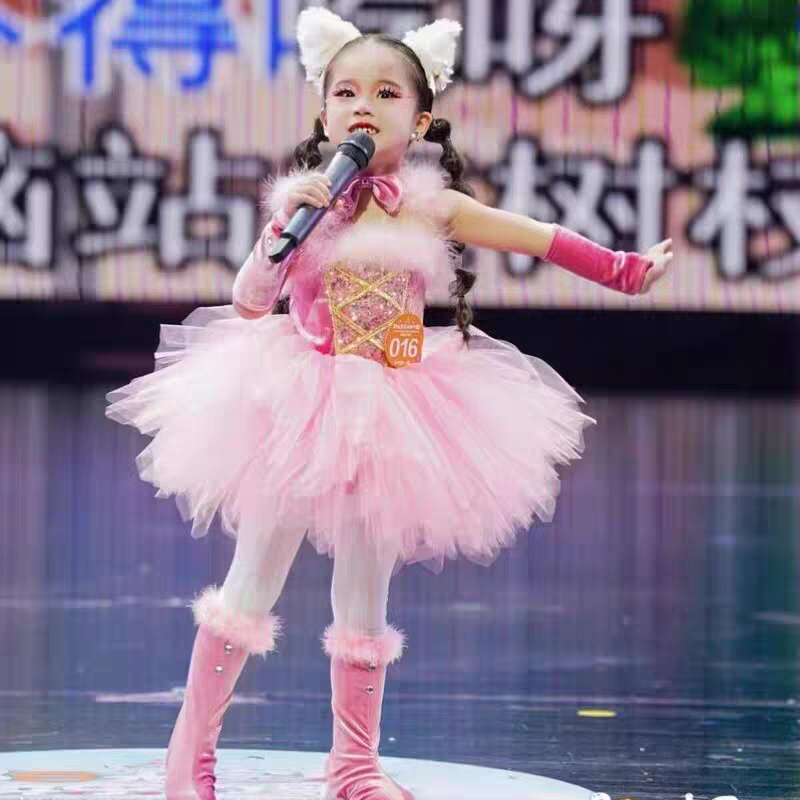 女童可爱小猫咪小狐狸小猪兔子舞蹈蓬蓬纱裙演出服儿童动物表演服