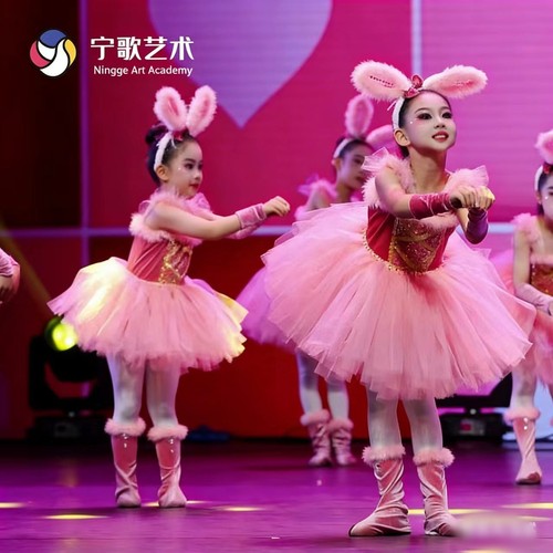 儿童动物表演服女童粉红小猪兔子小猫咪小狐狸舞蹈蓬蓬纱裙演出服