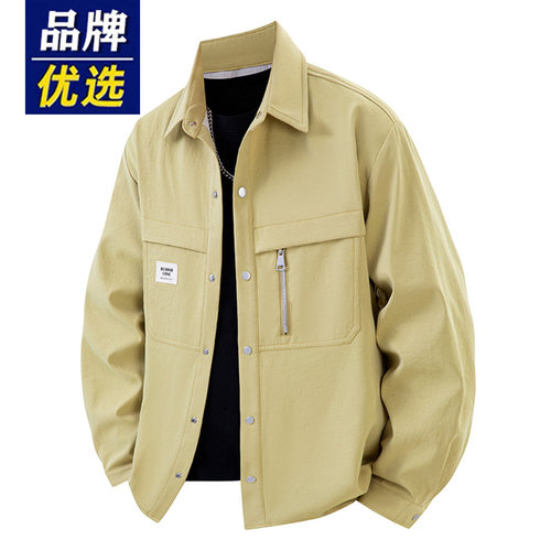 品牌优选工装长袖衬衫男士春秋季新款潮流上衣服休闲百搭衬衣外套