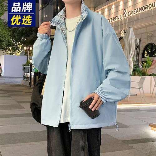 品牌优选cleanfit美式格子夹克男春秋季双面穿翻领棒球服休闲外套