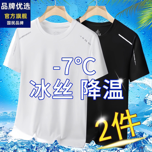 品牌优选夏季冰丝速干短袖T恤男士潮流百搭透气弹力凉感休闲上衣
