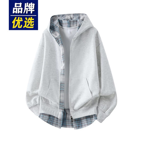品牌优选假两件连帽开衫卫衣男春秋季青少年学生休闲宽松情侣外套