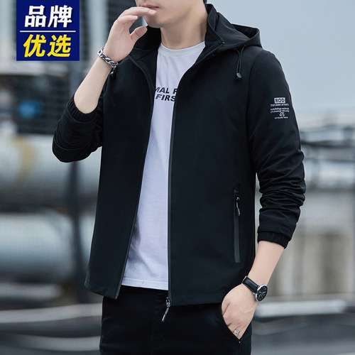 品牌优选连帽夹克外套男士2026新款春秋季休闲工装运动防风冲锋衣