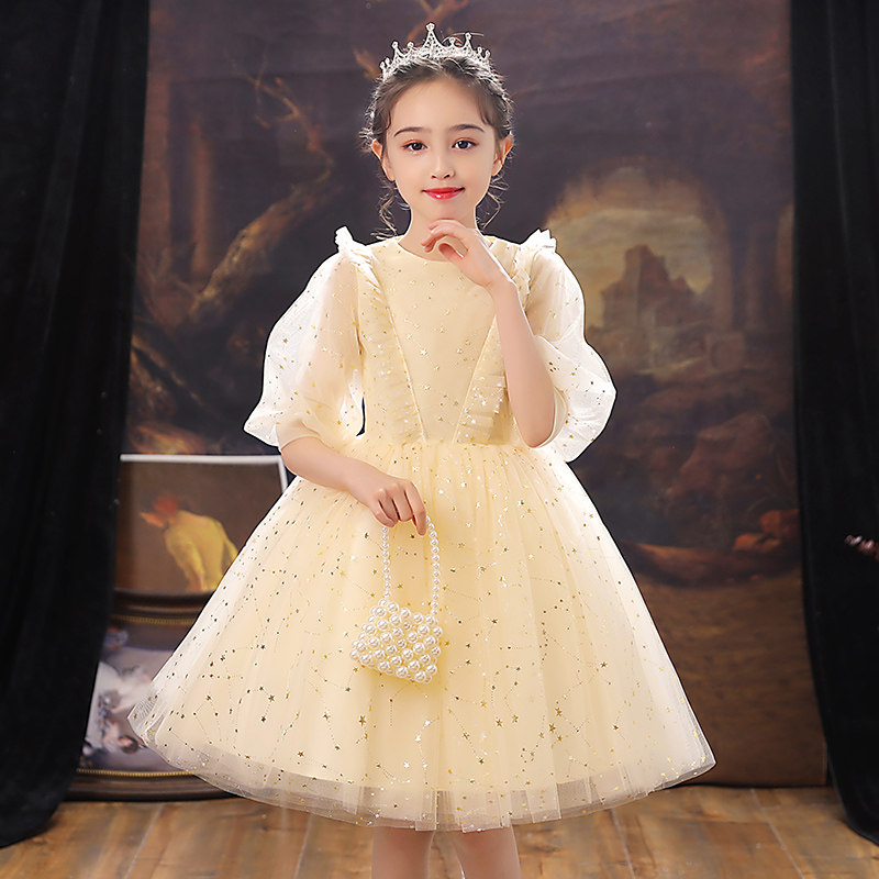 女童礼服公主裙蓬蓬纱生日花童婚纱儿童主持人钢琴演出服中袖秋冬