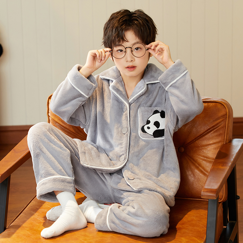 儿童睡衣男童冬季保暖家居服套装