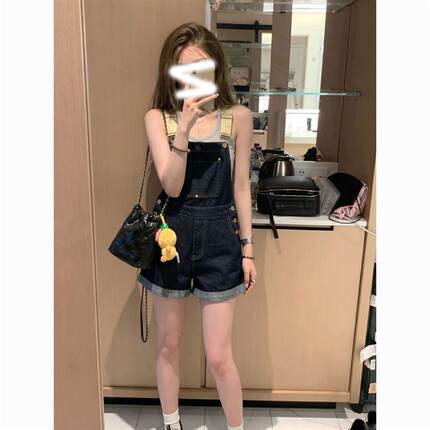 美式复古牛仔背带裤女2026年夏季新款小个子宽松显瘦减龄连体短裤