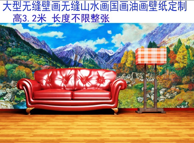 高清大幅山水画国画风景油画肌理背景墙壁画喷绘定制整张无需拼接