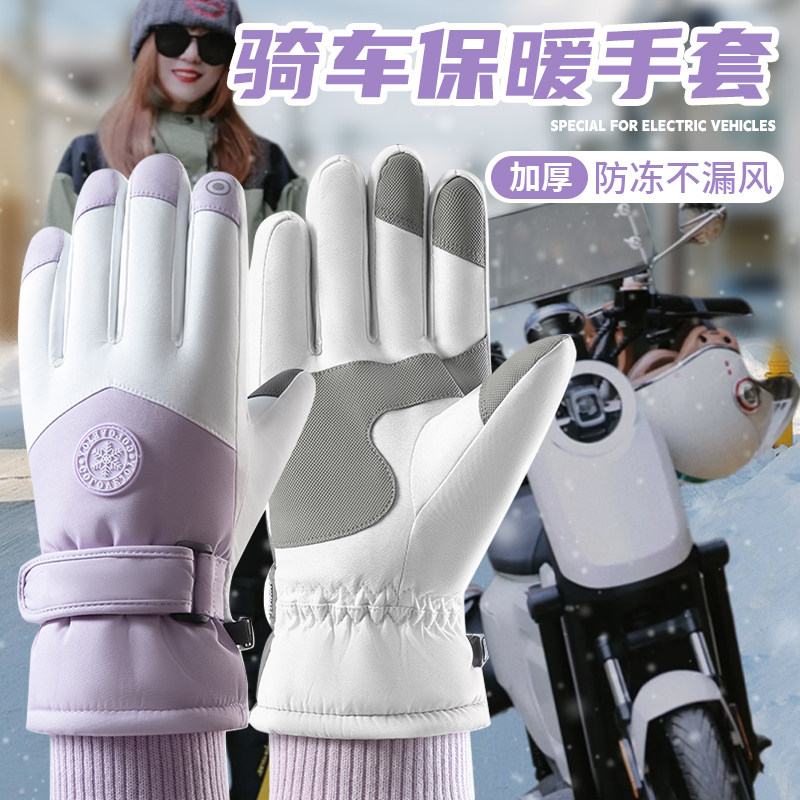 手套女士冬季骑车加绒加厚可触屏电动车防风保暖防寒防水滑雪骑行