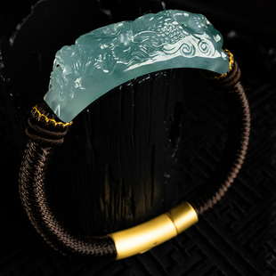 天然冰种晴水翡翠龙手牌 随形不规则编织手链 男女款小众设计饰品