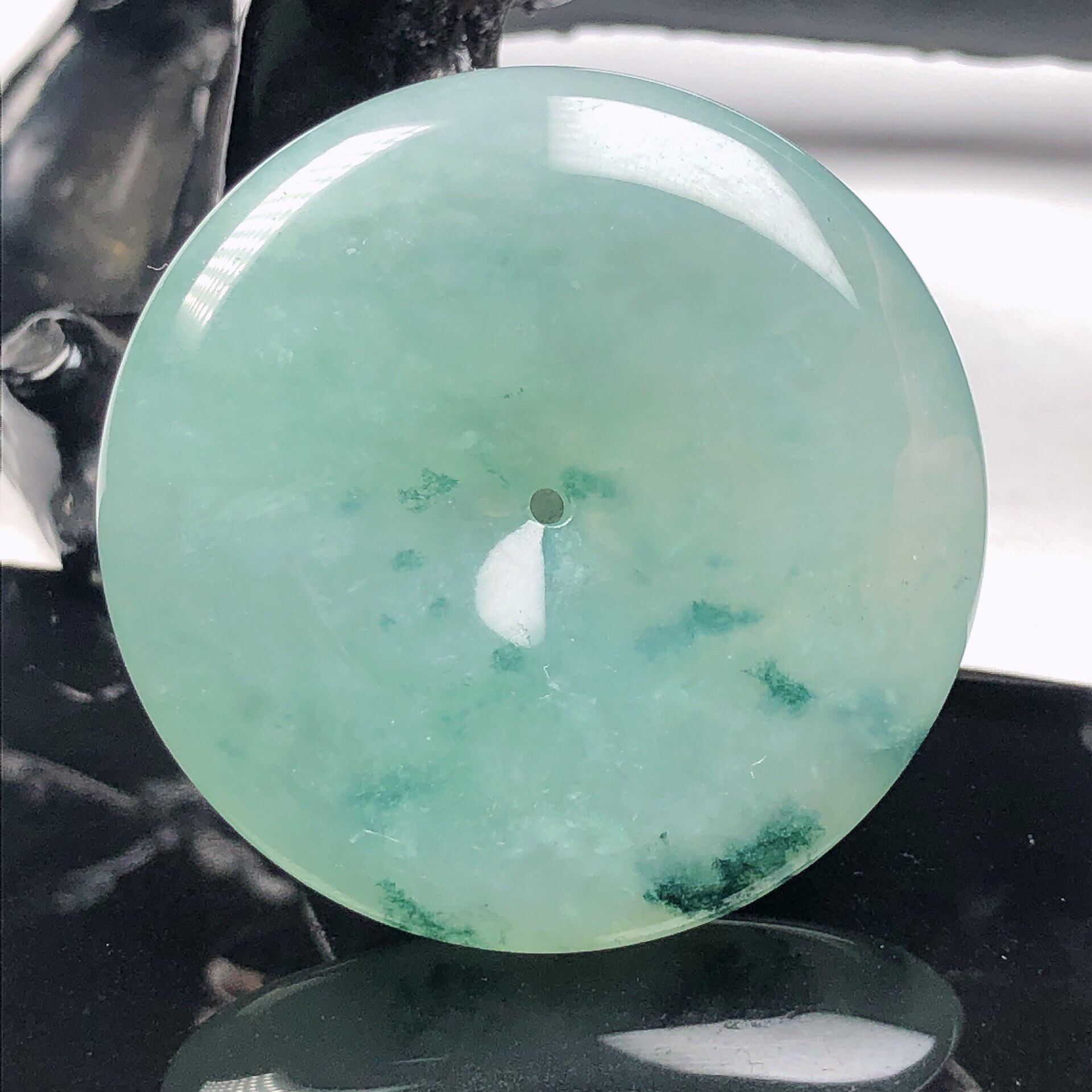 缅甸天然A货翡翠玉石玉坠带证书-水润胶感满色飘花平安扣吊坠