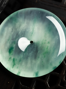 缅甸天然翡翠A货珠宝玉石带证书-老坑种高冰飘绿化起光平安扣吊坠