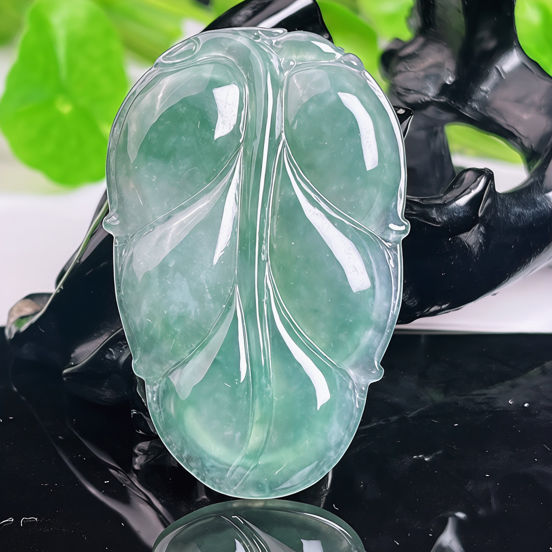 天然缅甸A货翡翠树叶吊坠冰种玉石挂件18K金扣