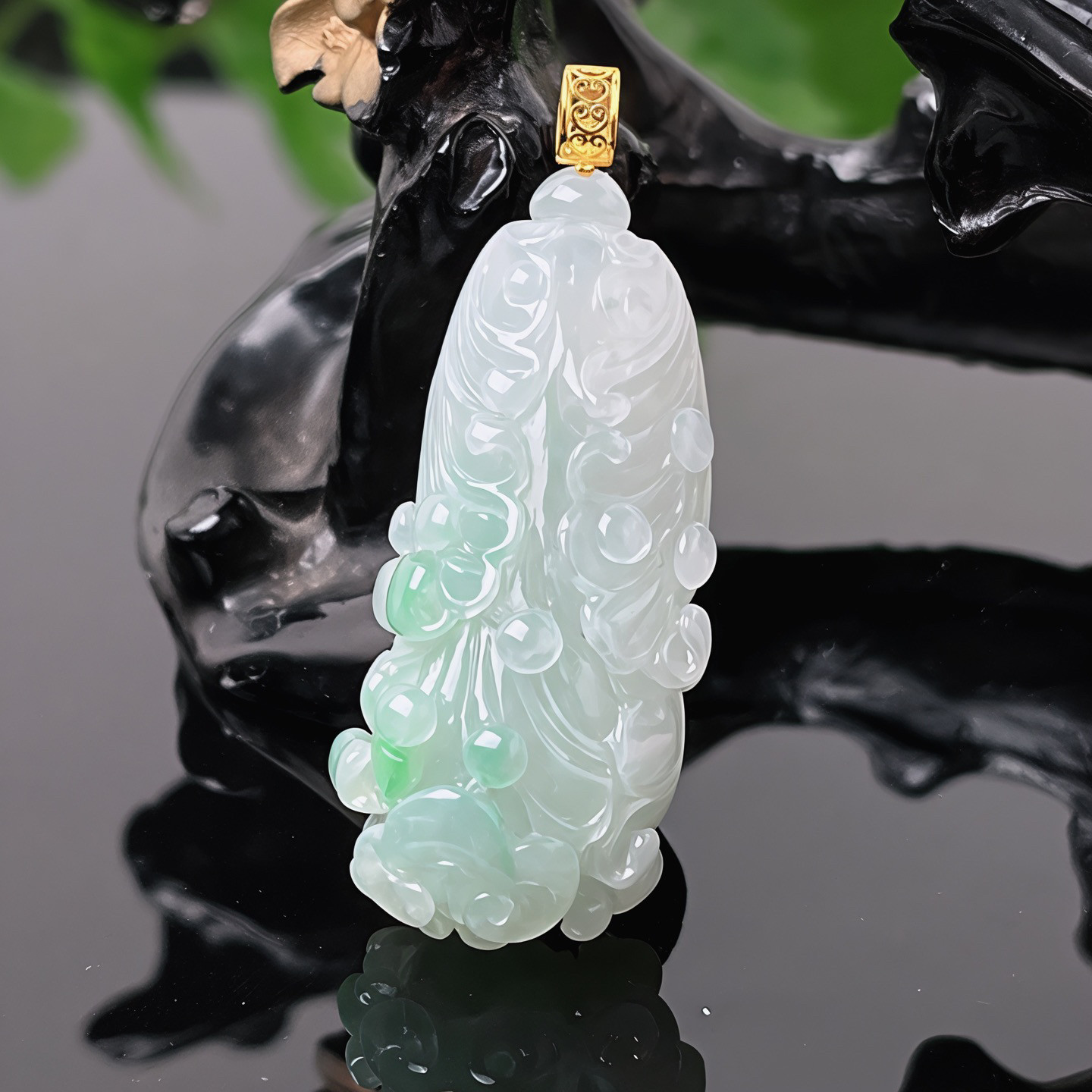 冰润 飘绿 18K金镶百财吊坠 缅甸天然A货翡翠珠宝玉石玉坠带证书