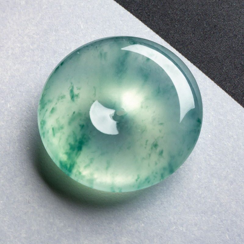 缅甸天然翡翠A货珠宝玉石带证书-老坑种高冰飘花平安扣吊坠