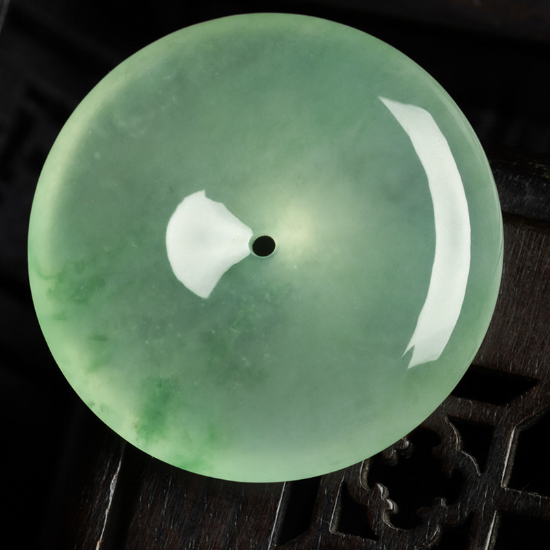 缅甸天然翡翠A货珠宝玉石带证书-老坑种晴底飘花平安扣吊坠