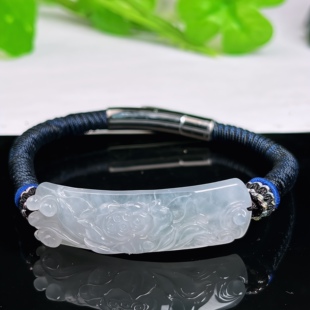 缅甸天然A货翡翠玉石冰种精雕莲花手牌