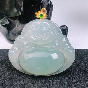 碧玉尊缅甸天然A货翡翠玉石冰润飘绿18K镶嵌佛公吊坠挂件