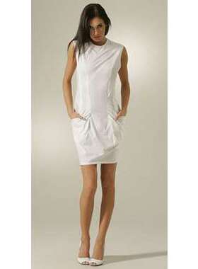 HL欧美大牌 外单白色纯棉针织布料夏天无袖连衣裙 特价