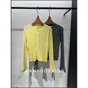 绵羊毛淑女风圆领坑条针织开衫 26早春新款 女 韩钰DESIGN