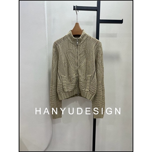 复古几何风拉链针织开衫 26早春新款 女 韩钰DESIGN