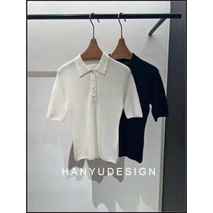 针织衫 100%绵羊毛极简风翻领短袖 26早春新款 女 韩钰DESIGN