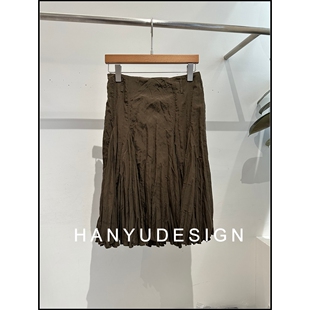 棕色美拉德风褶皱半身裙女 26早春新款 韩钰DESIGN