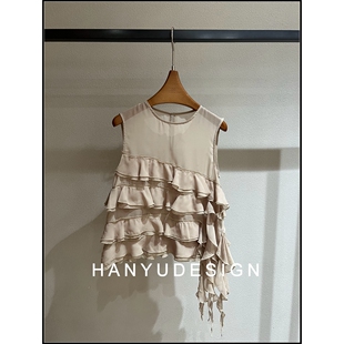 百搭无袖 亚麻时尚 26早春新款 荷叶边上衣女 韩钰DESIGN