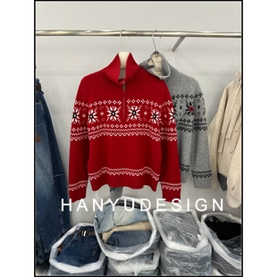 女 100%山羊绒费尔岛风圣诞提花毛衣针织衫 韩钰DESIGN