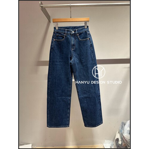 【韩钰DESIGN】26秋季新款 深蓝色高级感复古直筒牛仔裤女