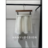 法式 韩钰DESIGN 温柔风蕾丝边A字裙羊毛半身裙短裙女