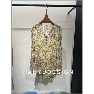 人丝野性风V领豹纹印花衬衫 26早春新款 女 韩钰DESIGN